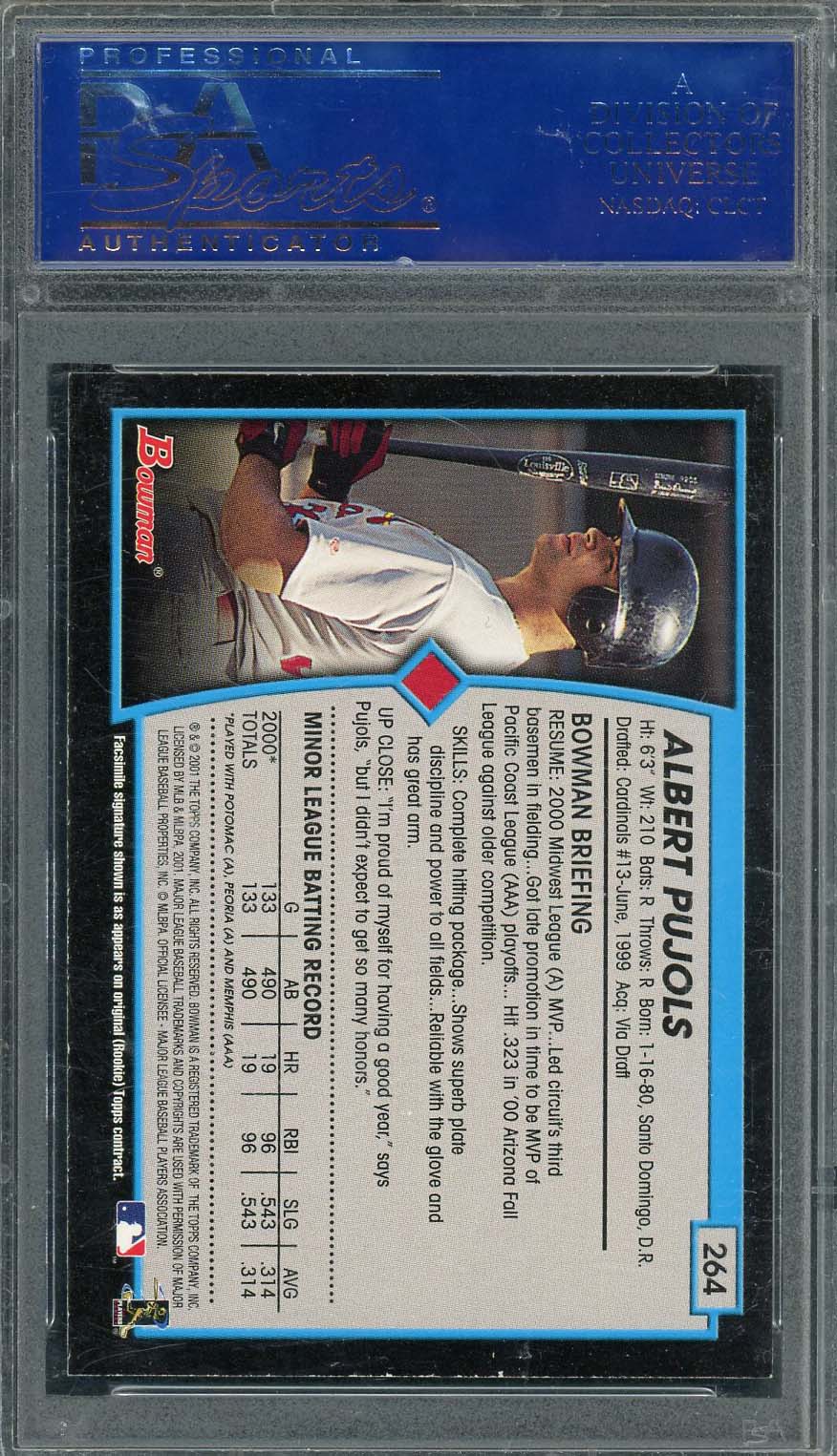 Albert Pujols 2001 Bowman Baseball Rookie Card RC #264 Graded PSA 7-Powers Sports Memorabilia
