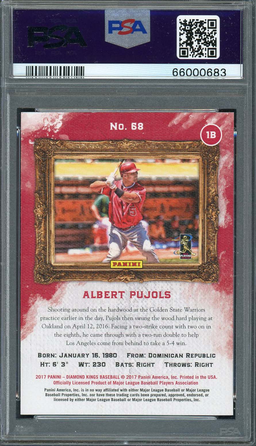 Albert Pujols 2017 Panini Diamond Kings Baseball Card #68 Graded PSA 10-Powers Sports Memorabilia