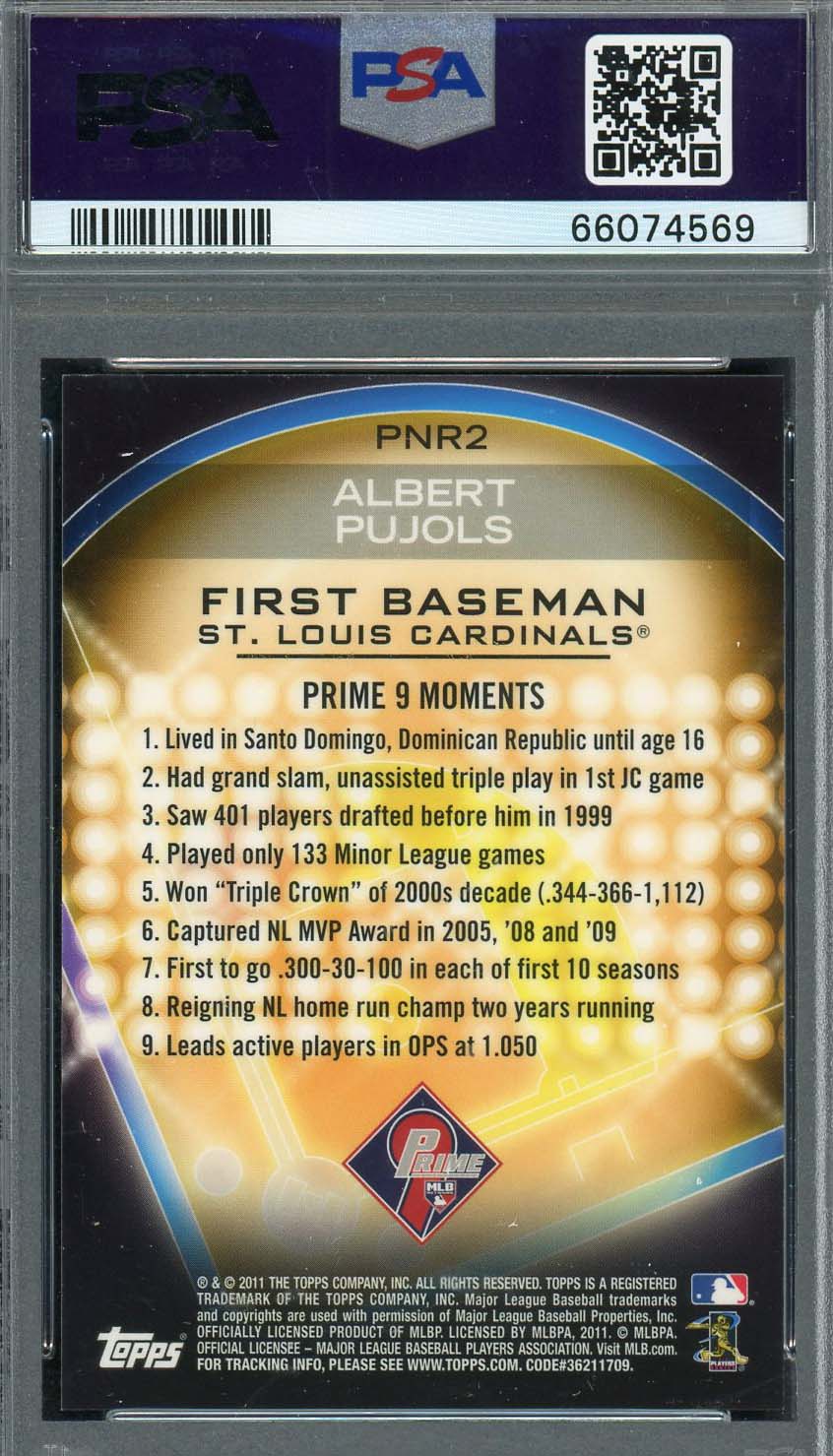 Albert Pujols 2011 Topps Prime 9 Baseball Card #PNR2 Graded PSA 10-Powers Sports Memorabilia