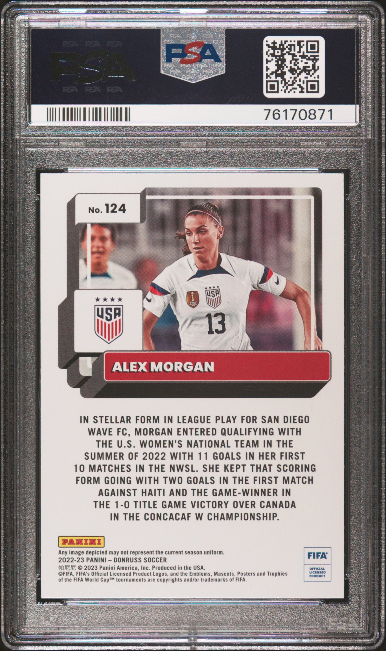 Alex Morgan 2022 Panini Donruss Optic World Cup Orange Card #124 Graded PSA 10-Powers Sports Memorabilia