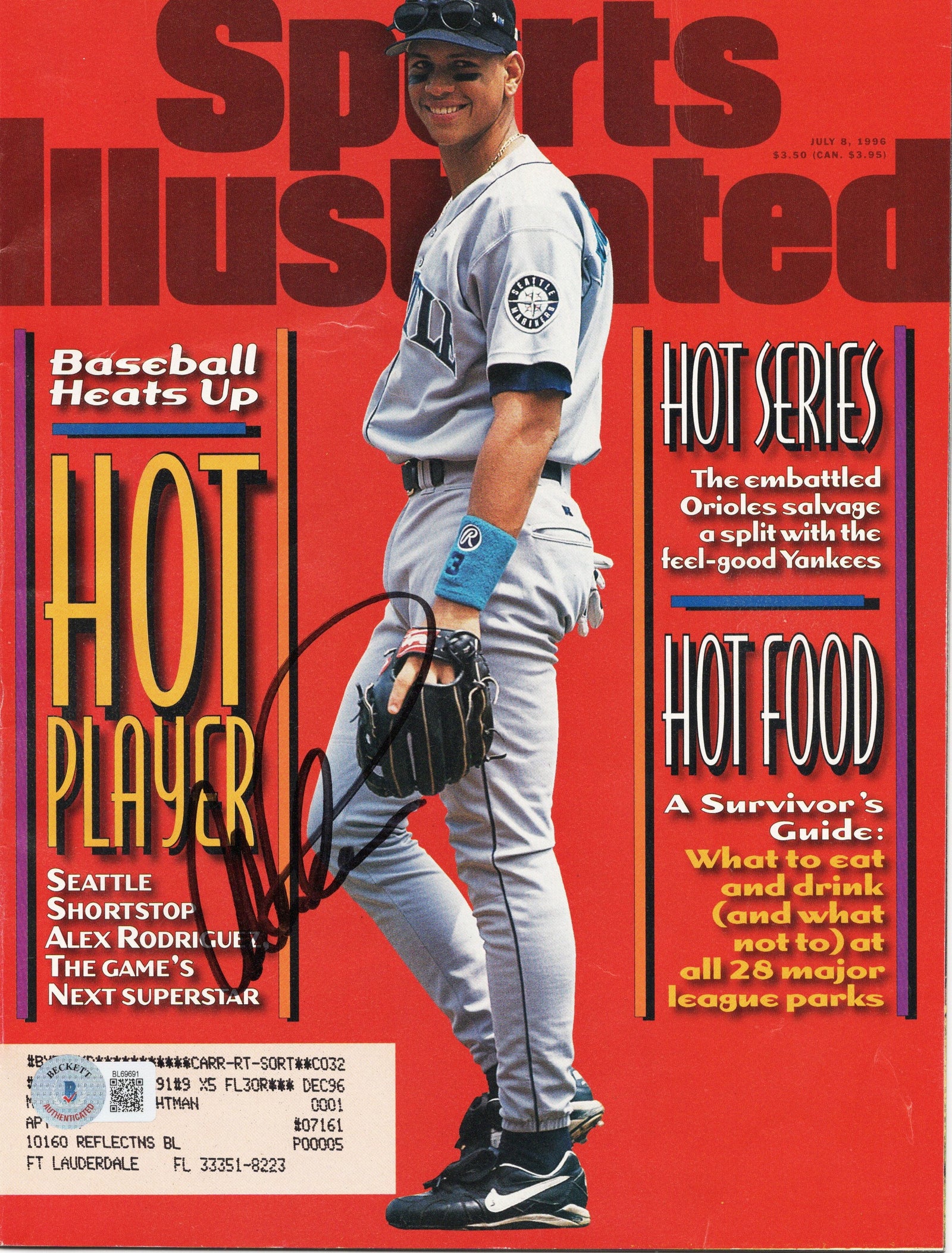Alex Rodriguez Signed Seattle Mariners Sports Illustrated 7/8/96 - Beckett-Powers Sports Memorabilia