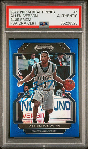 Allen Iverson 2022 Panini Prizm Draft Picks Blue Signed Card #1 Auto PSA 51/199-Powers Sports Memorabilia