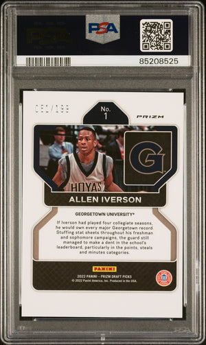 Allen Iverson 2022 Panini Prizm Draft Picks Blue Signed Card #1 Auto PSA 51/199-Powers Sports Memorabilia
