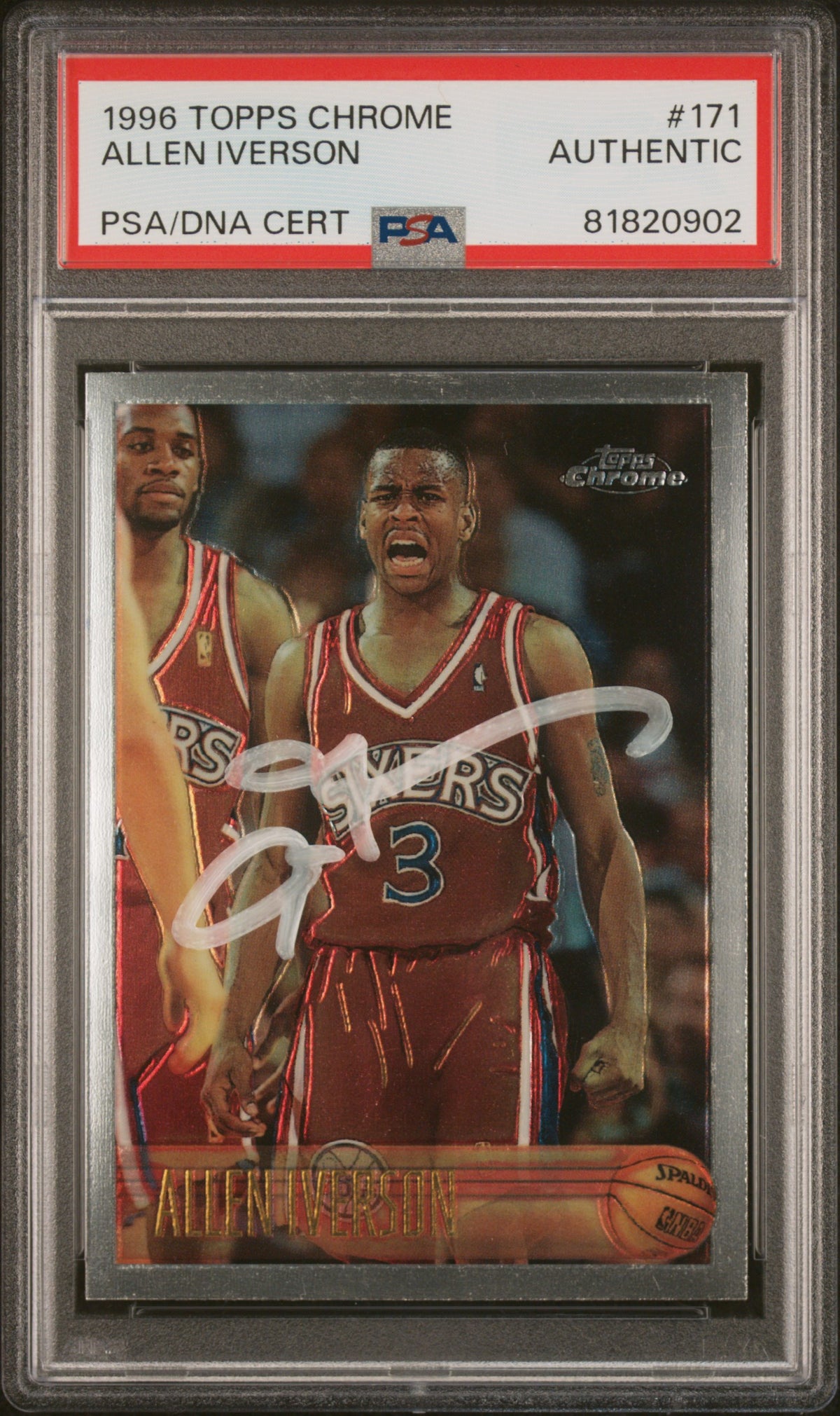Allen Iverson 1996 Topps Chrome Signed Rookie Card #171 Auto PSA 81820902-Powers Sports Memorabilia