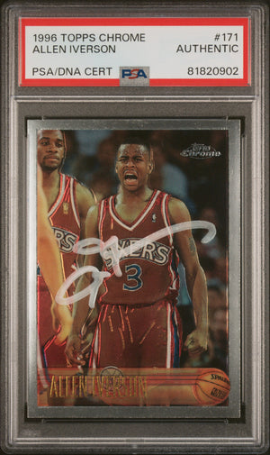 Allen Iverson 1996 Topps Chrome Signed Rookie Card #171 Auto PSA 81820902-Powers Sports Memorabilia
