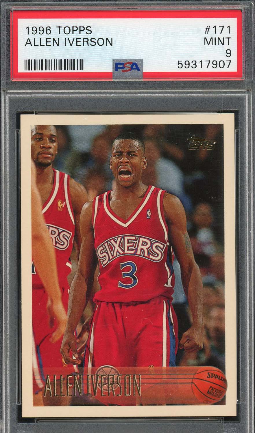 Allen Iverson 1996 Topps Basketball Rookie Card #171 Graded PSA 9-Powers Sports Memorabilia