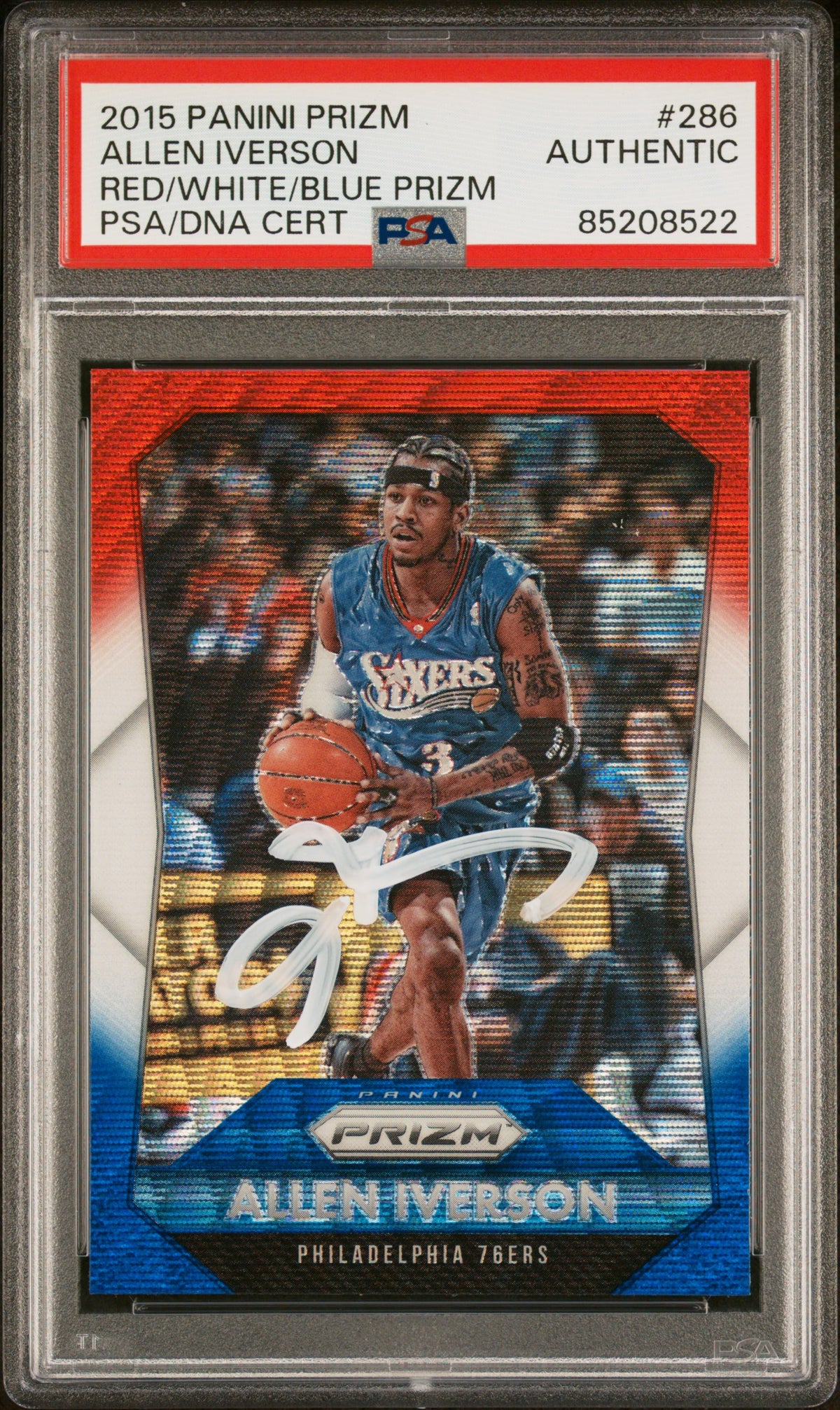 Allen Iverson 2015 Panini Prizm Red White Blue Signed Card #286 Auto PSA 5208522-Powers Sports Memorabilia