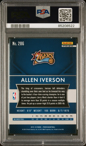 Allen Iverson 2015 Panini Prizm Red White Blue Signed Card #286 Auto PSA 5208522-Powers Sports Memorabilia