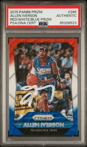 Allen Iverson 2015 Panini Prizm Red White Blue Signed Card #286 Auto PSA 5208523-Powers Sports Memorabilia