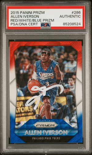 Allen Iverson 2015 Panini Prizm Red White Blue Signed Card #286 Auto PSA 5208524-Powers Sports Memorabilia