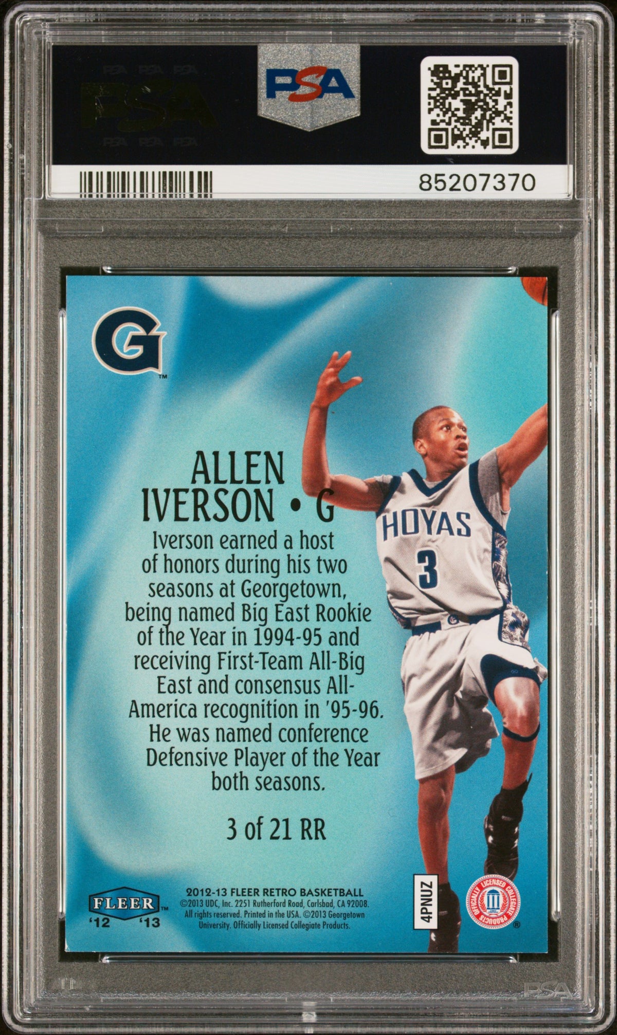 Allen Iverson 2012 Fleer Retro Mystique Raise the Roof Card 3 Auto PSA 10 91/100-Powers Sports Memorabilia