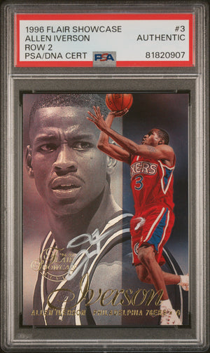 Allen Iverson 1996 Flair Showcase Row 2 Signed Rookie Card #3 Auto PSA 81820907-Powers Sports Memorabilia