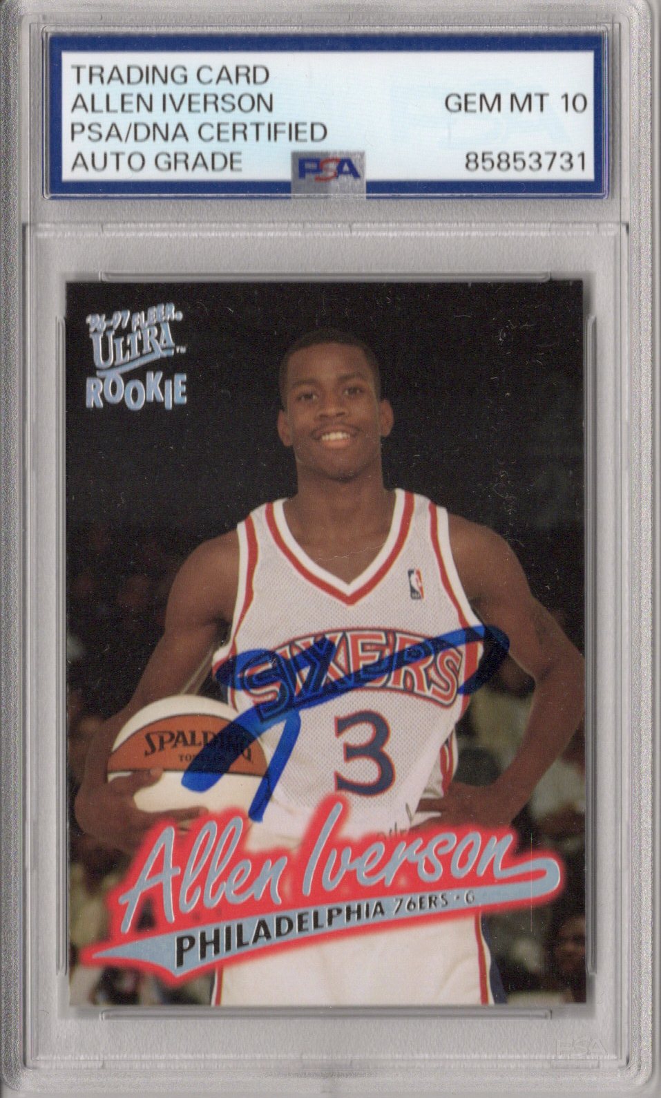 Allen Iverson Signed Philadelphia 76ers 1996-97 Fleer Ultra Rookie PSA GEM MT 10-Powers Sports Memorabilia