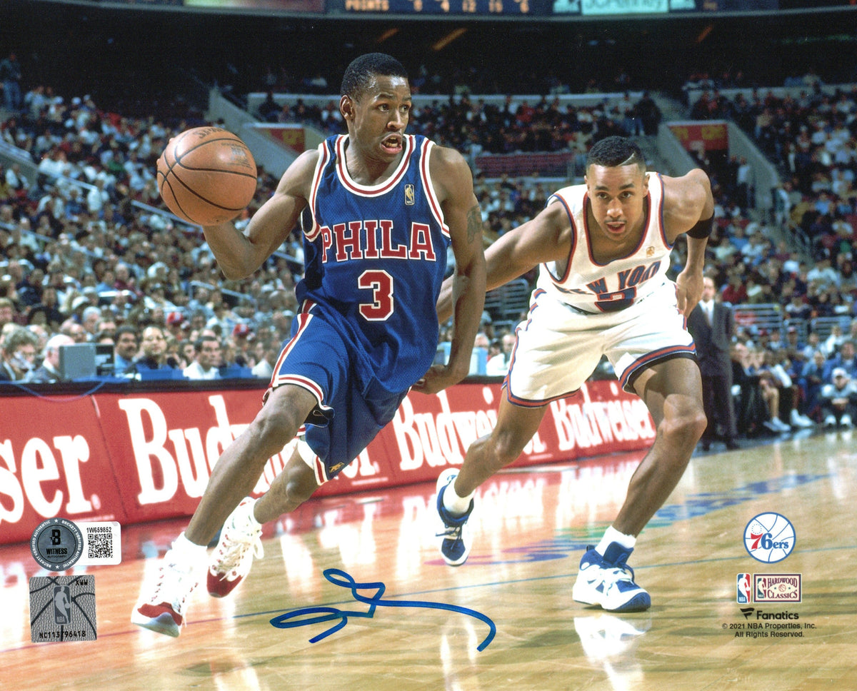 Allen Iverson Signed Philadelphia 76ers 8x10 Photo Beckett Witnessed Blue Jersey-Powers Sports Memorabilia