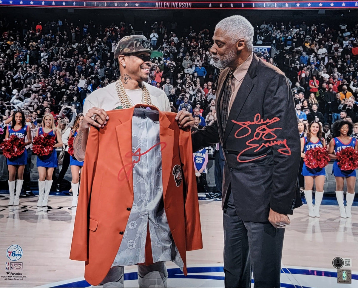 Julius Erving & Allen Iverson Signed Philadelphia 76ers 16x20 Photo - Beckett-Powers Sports Memorabilia