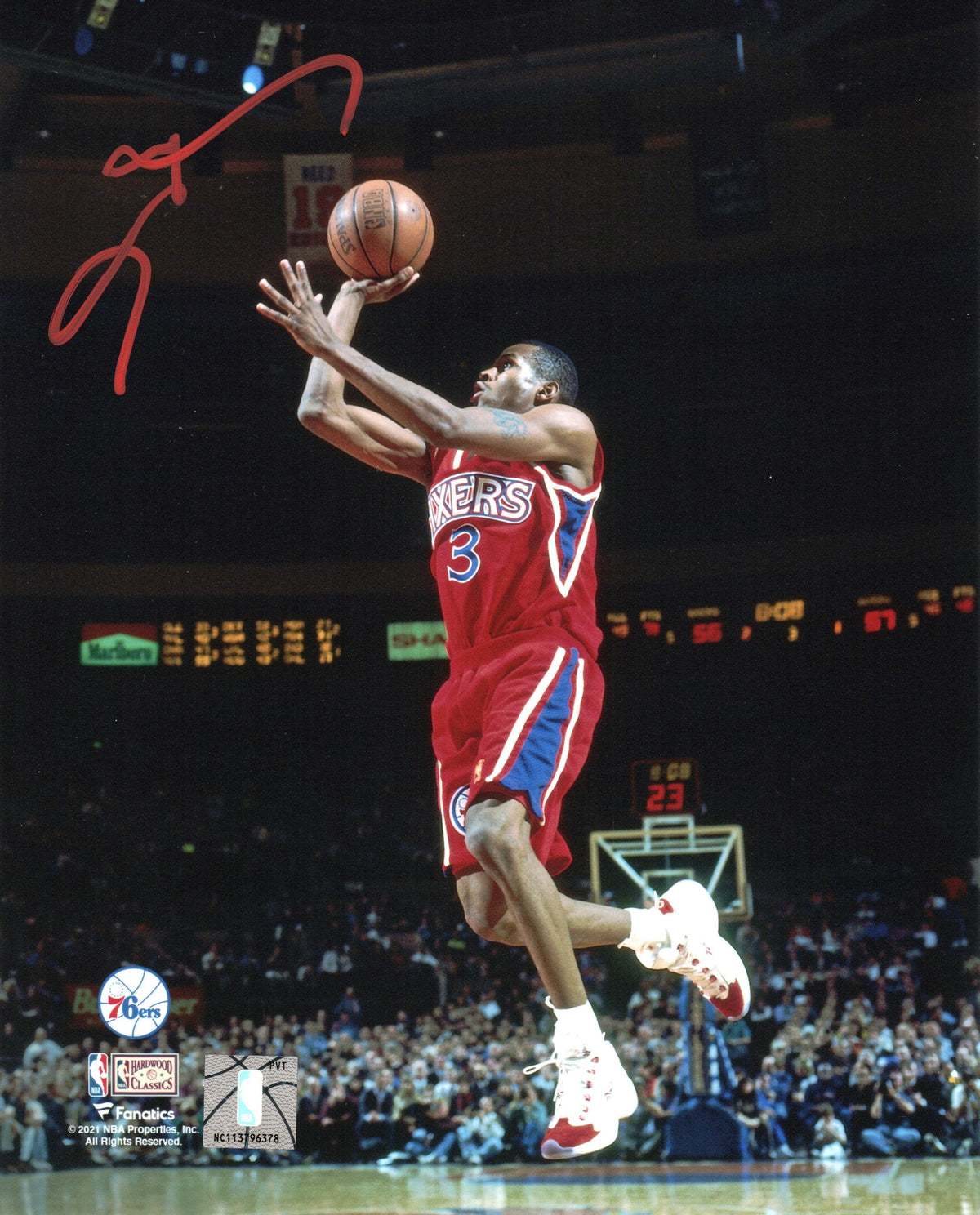 Allen Iverson Signed Philadelphia 76ers 8x10 Photo Beckett Witnessed Red Jersey-Powers Sports Memorabilia