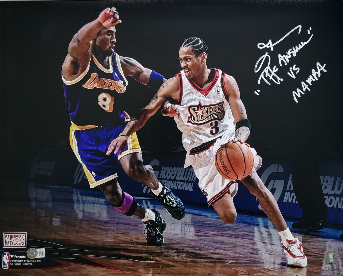 Allen Iverson vs Kobe Signed Philadelphia 76ers Spotlight 16x20 Photo W/ The Answer vs Mamba - Beckett-Powers Sports Memorabilia