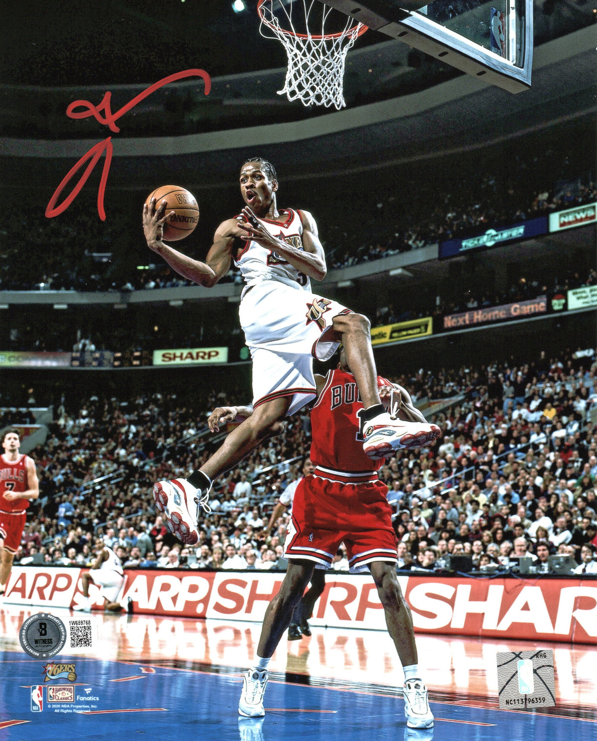 Allen Iverson Signed Philadelphia 76ers 8x10 Photo Beckett Witnessed White Jersey-Powers Sports Memorabilia