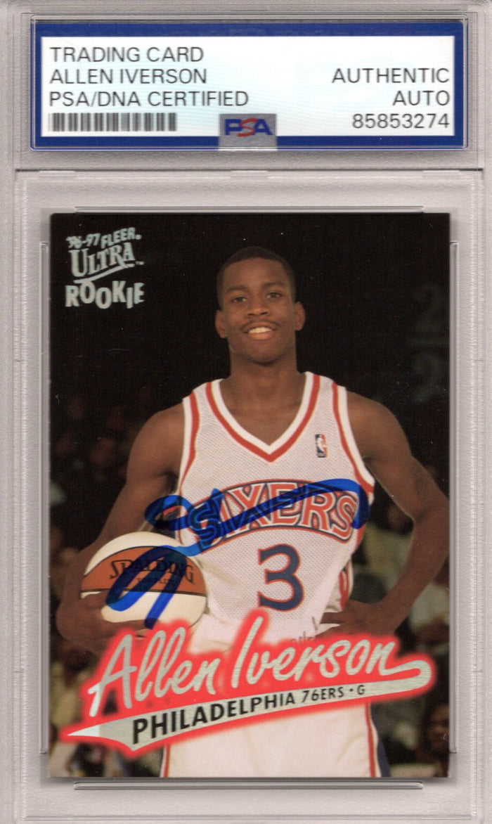 Allen Iverson Signed 1996 Fleer Ultra Rookie Card PSA Auth-Powers Sports Memorabilia
