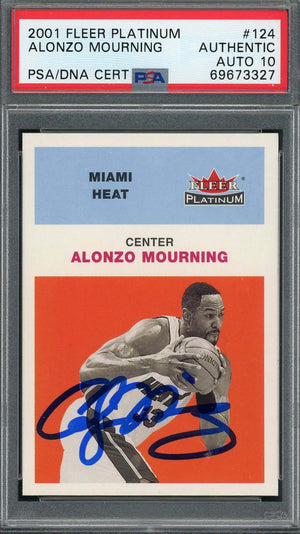 Alonzo Mourning 2001 Fleer Platinum Signed Card #124 Auto Graded PSA 10-Powers Sports Memorabilia