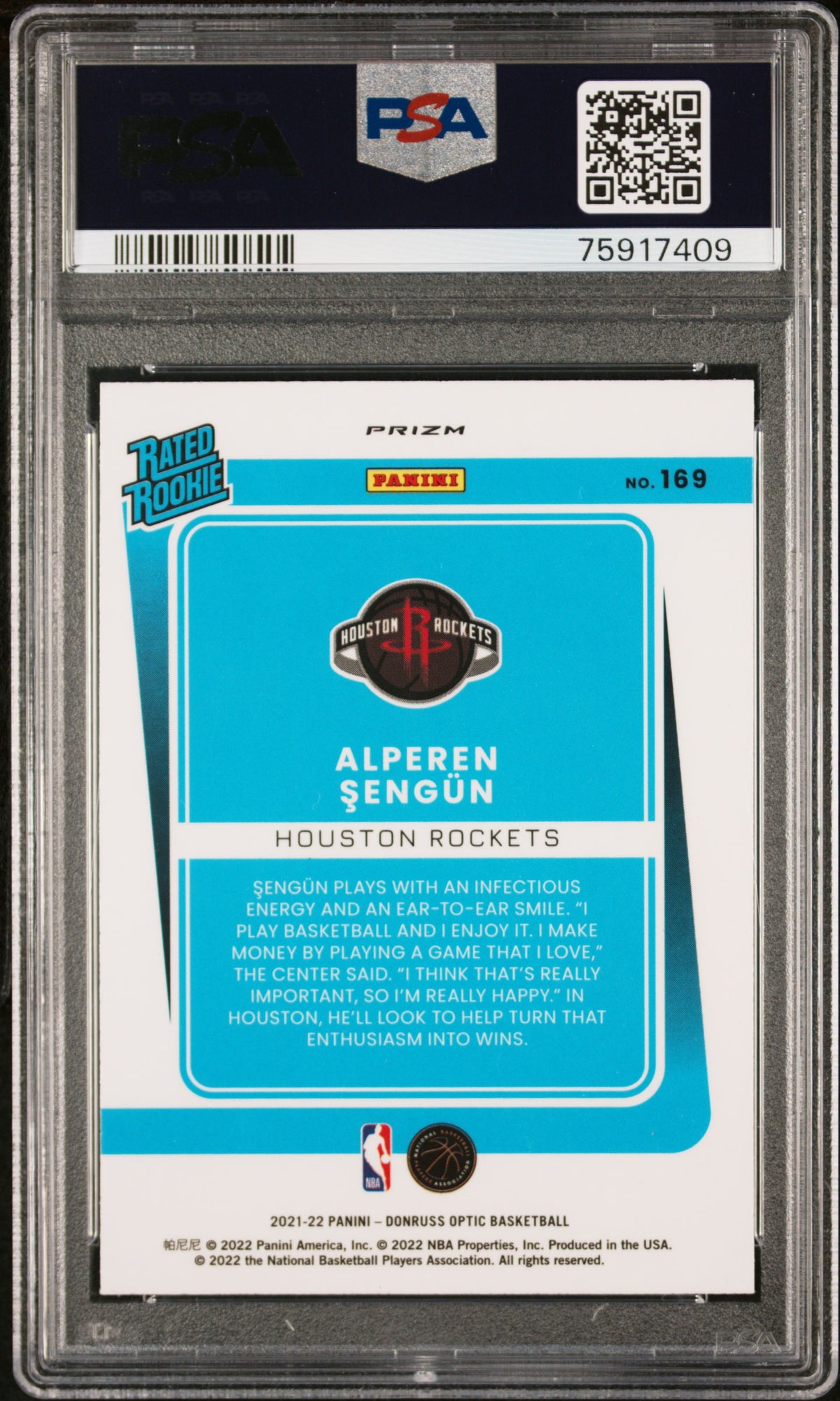 Alpheren Sengun 2021 Donruss Optic Choice Red Rookie Card #169 Graded PSA 8-Powers Sports Memorabilia