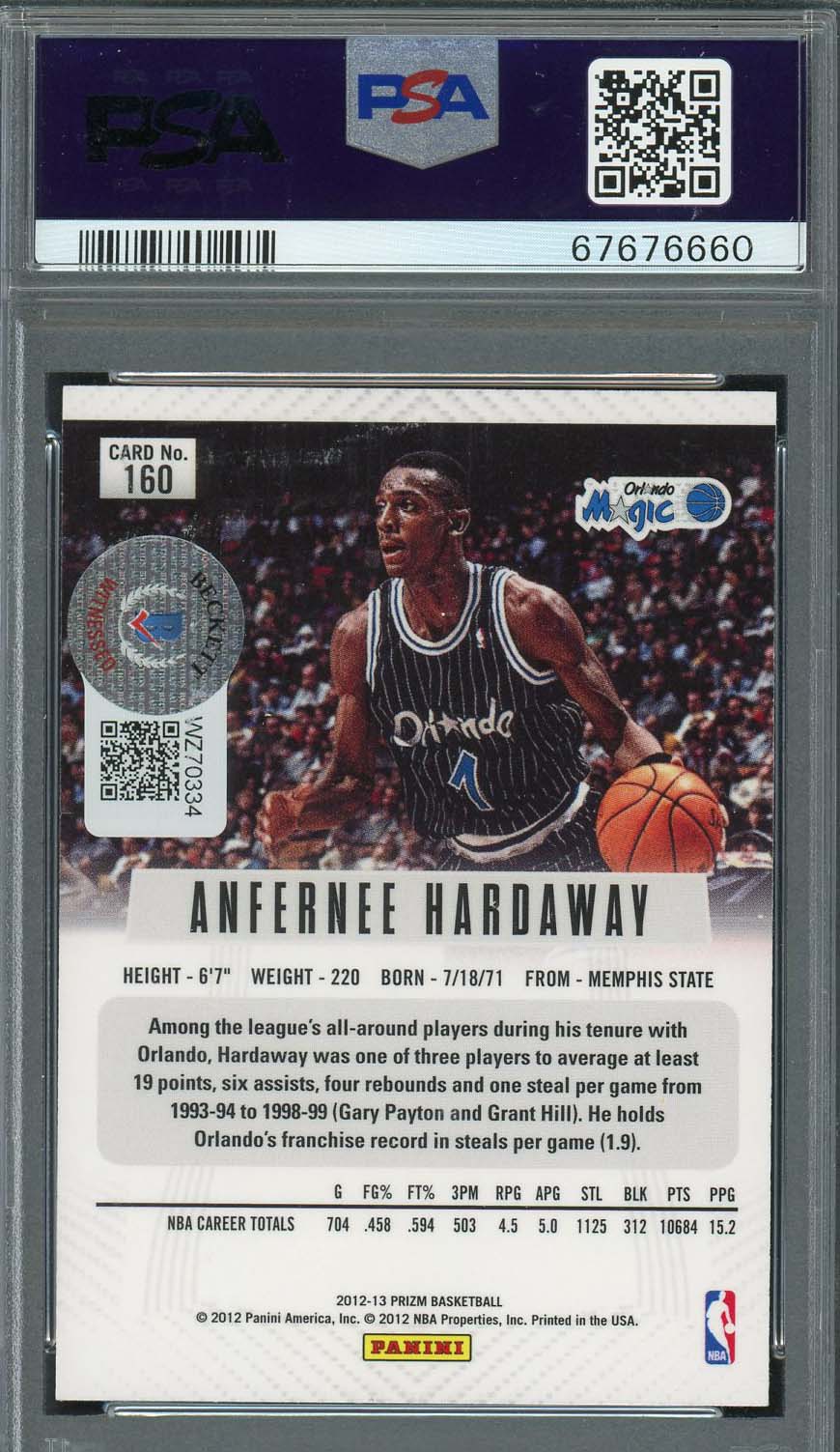 Anfernee Hardaway 2012 Panini Silver Prizm Signed Card #160 Auto Graded PSA 10-Powers Sports Memorabilia