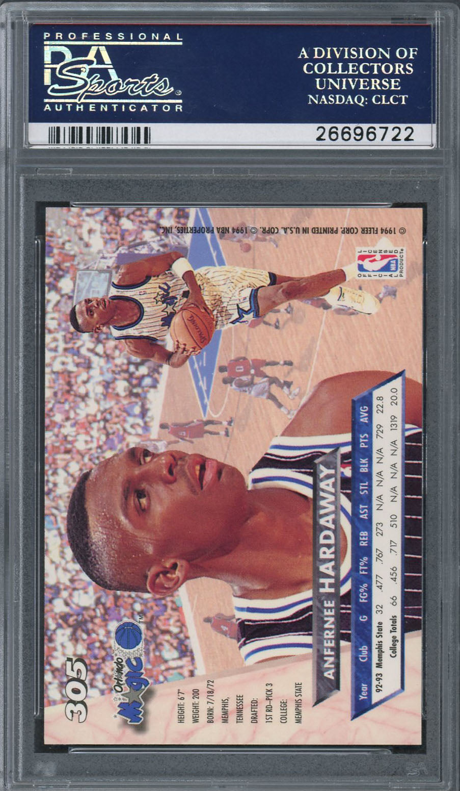 Anfernee Penny Hardaway 1993 Fleer Ultra Basketball Rookie Card RC #305 Graded PSA 10 GEM MINT-Powers Sports Memorabilia