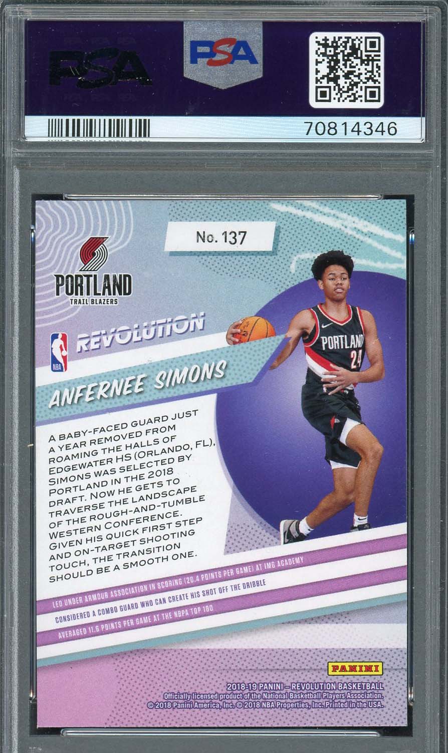 Anfernee Simons 2018 Panini Revolution Rookie Card #137 Graded PSA 10-Powers Sports Memorabilia