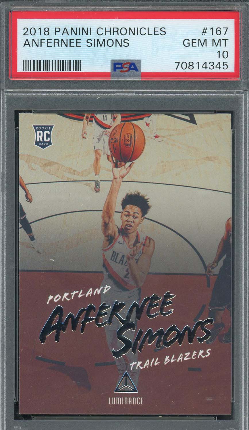 Anfernee Simons 2018 Panini Chronicles Rookie Card #167 Graded PSA 10-Powers Sports Memorabilia
