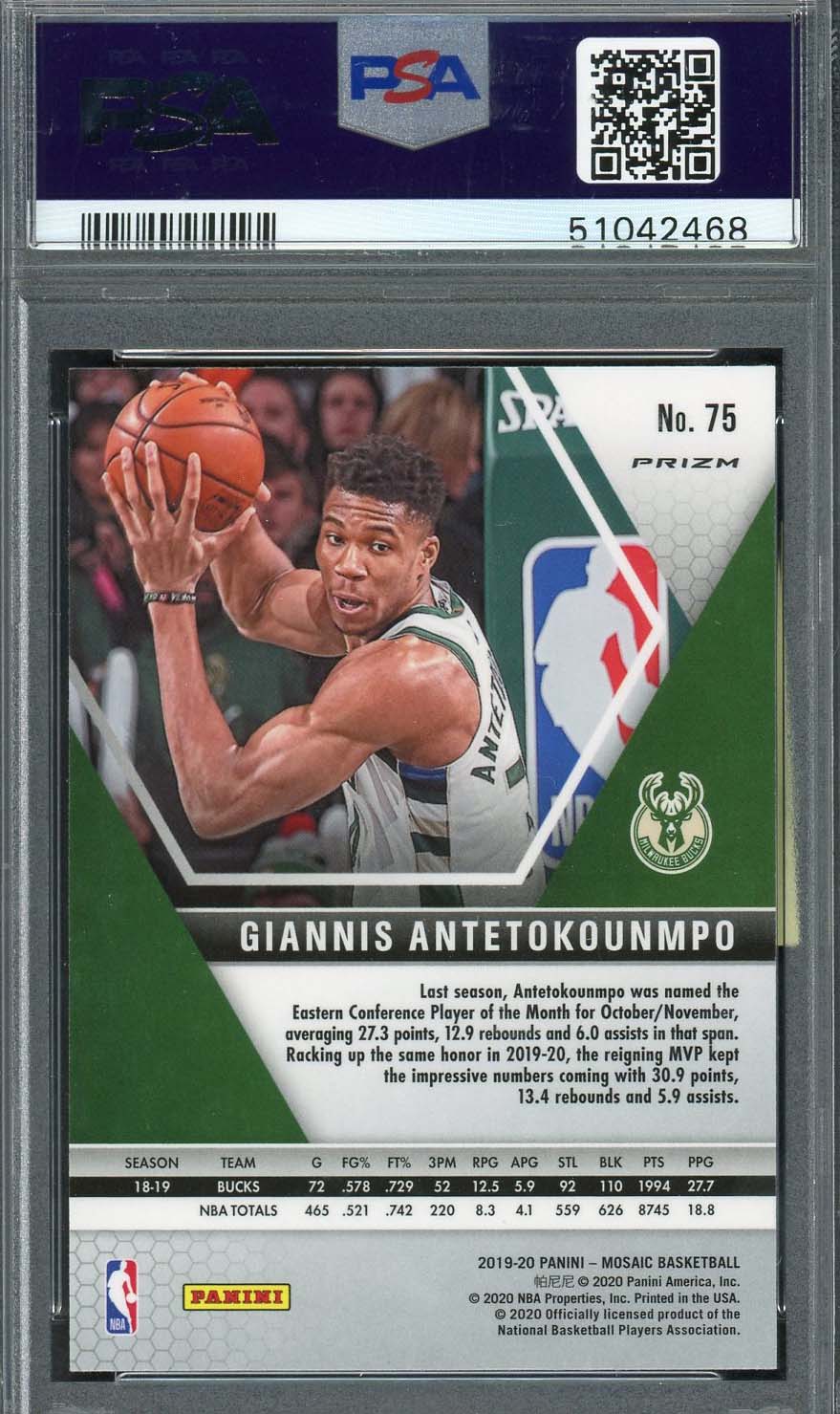 Giannis Antetokounmpo 2019 Panini Mosaic Green Mosaic Card #75 PSA 10-Powers Sports Memorabilia
