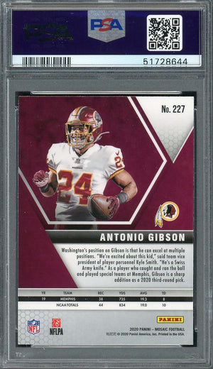 Antonio Gibson 2020 Panini Mosaic Football Rookie Card RC #227 PSA 9-Powers Sports Memorabilia