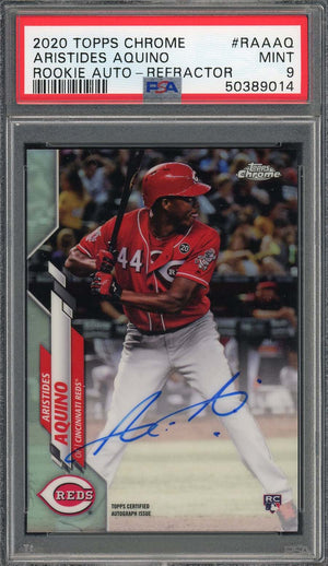 Aristides Aquino 2020 Topps Chrome Rookie Autographs Refractor Baseball Card RC #RAAAQ Graded PSA 9 MINT /499-Powers Sports Memorabilia