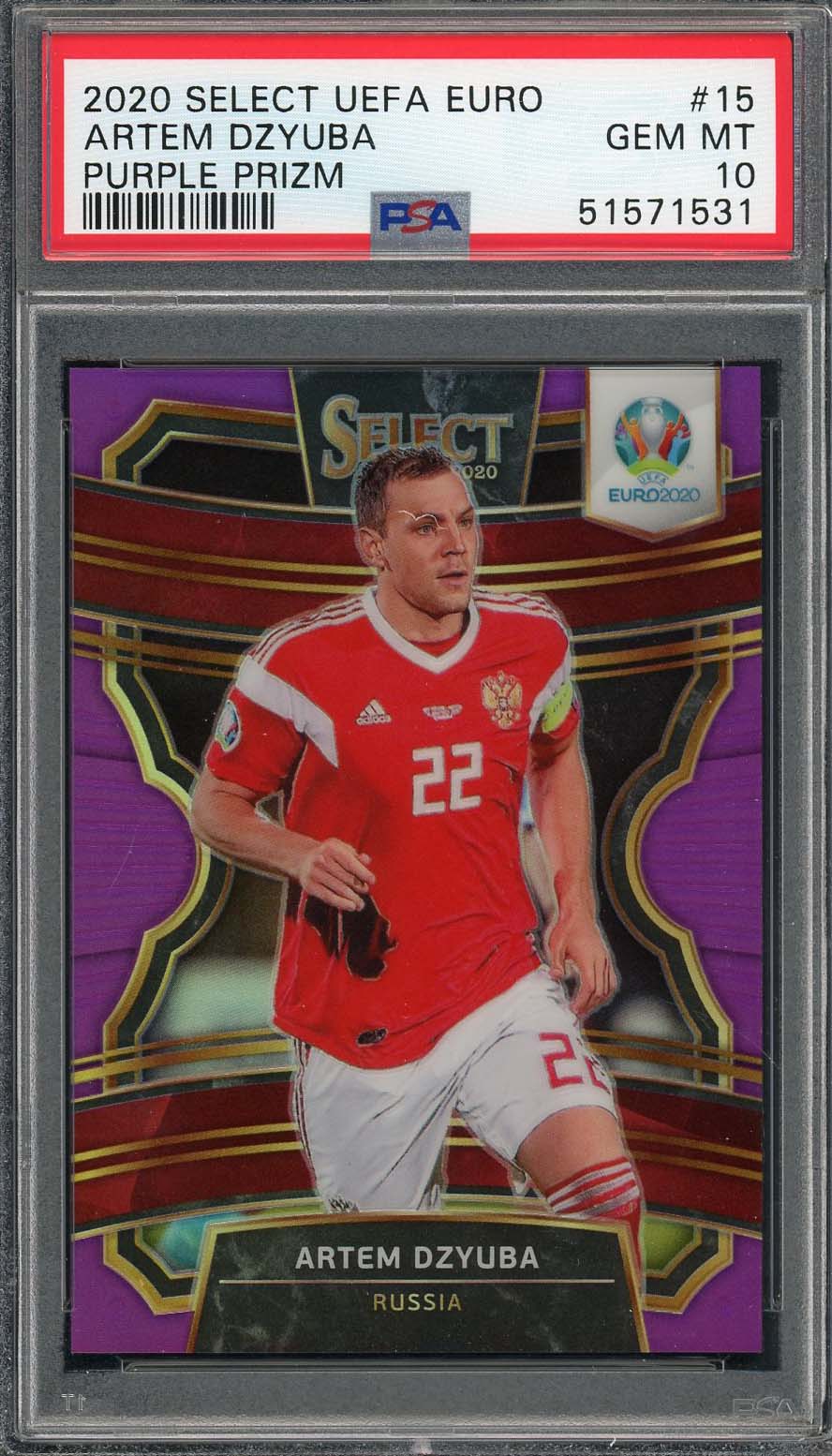 Artem Dzyuba 2020 Select UEFA Euro Purple Prizm Card #15 PSA 10 /79-Powers Sports Memorabilia