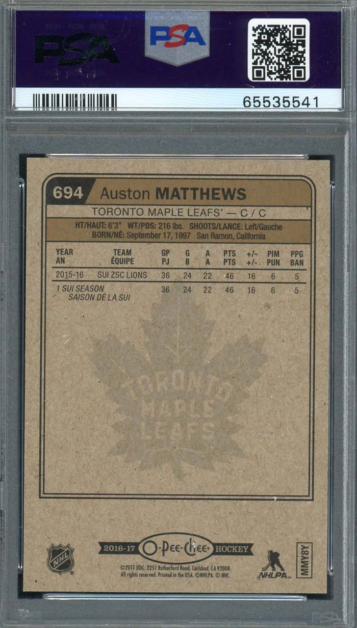 Auston Matthews 2016 Upper Deck O-Pee-Chee Update Rookie Card #694 Graded PSA 10-Powers Sports Memorabilia