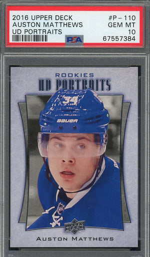 Auston Matthews 2016 Upper Deck Portraits Rookie Card #P-110 Graded PSA 10-Powers Sports Memorabilia