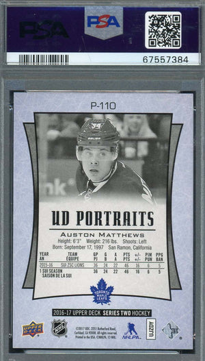 Auston Matthews 2016 Upper Deck Portraits Rookie Card #P-110 Graded PSA 10-Powers Sports Memorabilia