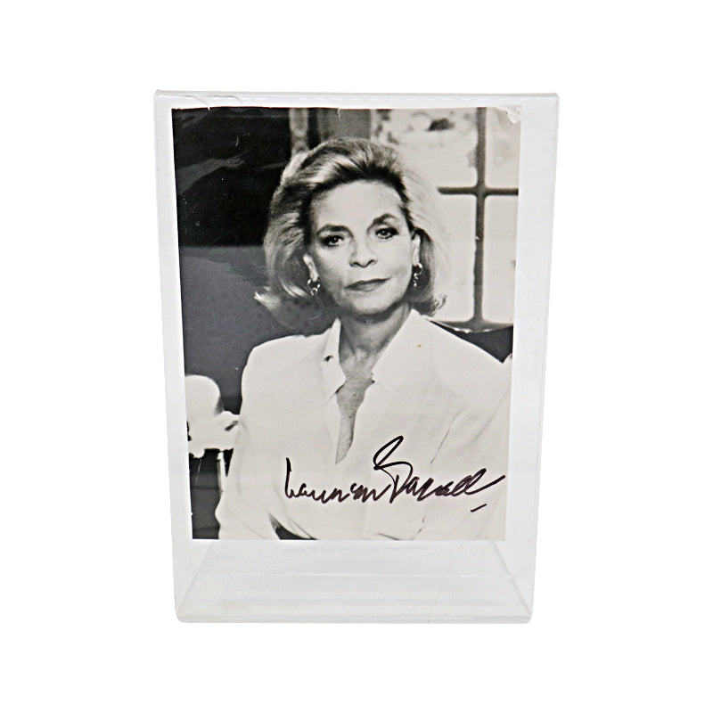 Lauren Bacall Signed 3.5x5 Photo in Acrylic Stand - Slight Creases on Photo (JSA COA)-Powers Sports Memorabilia