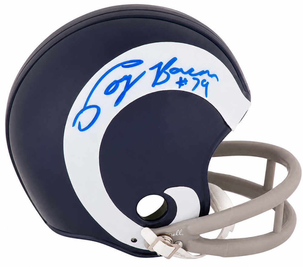 Coy Bacon Autographed Rams Throwback 2-Bar Riddell (VSR4) Mini Helmet-Powers Sports Memorabilia