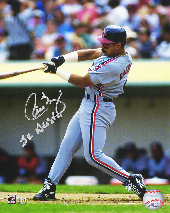 Carlos Baerga Autographed Cleveland Indians Action 8x10 Photo with 3x All Star-Powers Sports Memorabilia