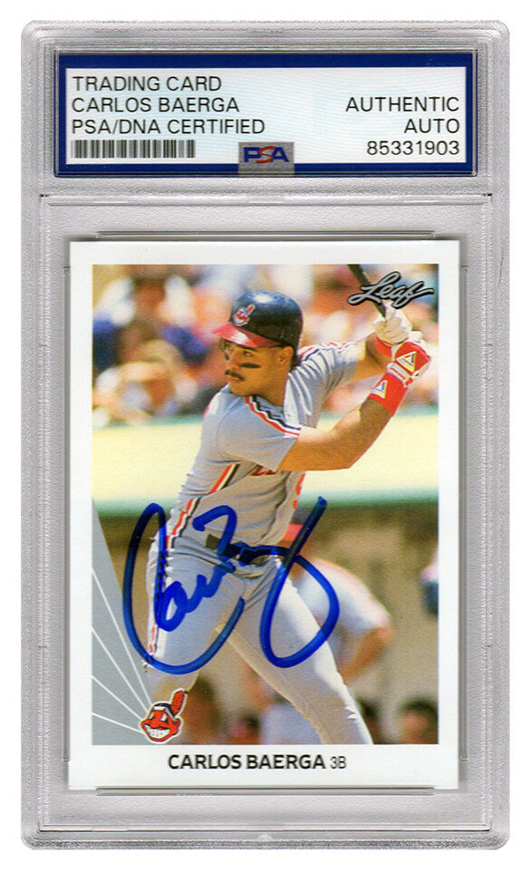 Carlos Baerga Autographed Cleveland Indians 1990 Leaf Rookie Baseball Card #443 - (PSA/DNA Encapsulated)-Powers Sports Memorabilia