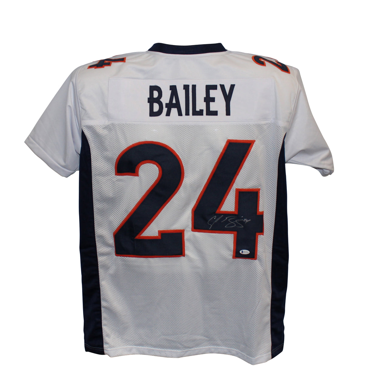 Champ Bailey Denver Broncos Signed Jersey White Beckett Witness 30548 Beckett-Powers Sports Memorabilia