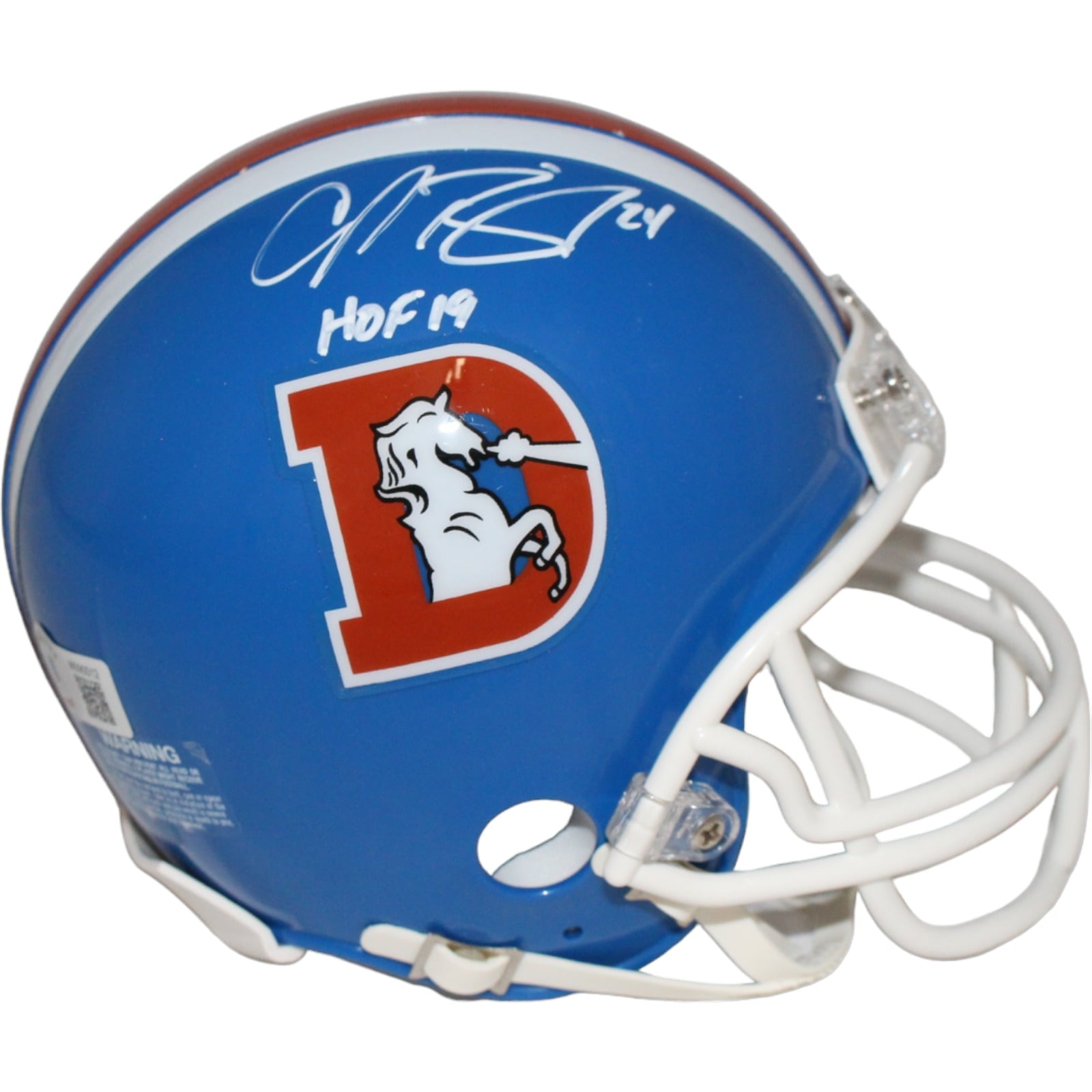 Champ Bailey Signed Denver Broncos TB VSR4 Mini Helmet – Beckett Authenticated-Powers Sports Memorabilia
