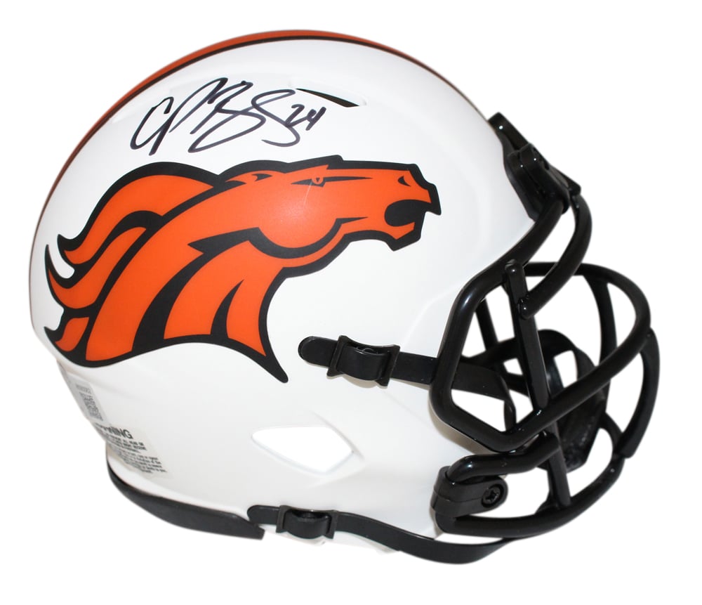 Champ Bailey Signed Denver Broncos Lunar Mini Helmet – Beckett Authenticated-Powers Sports Memorabilia