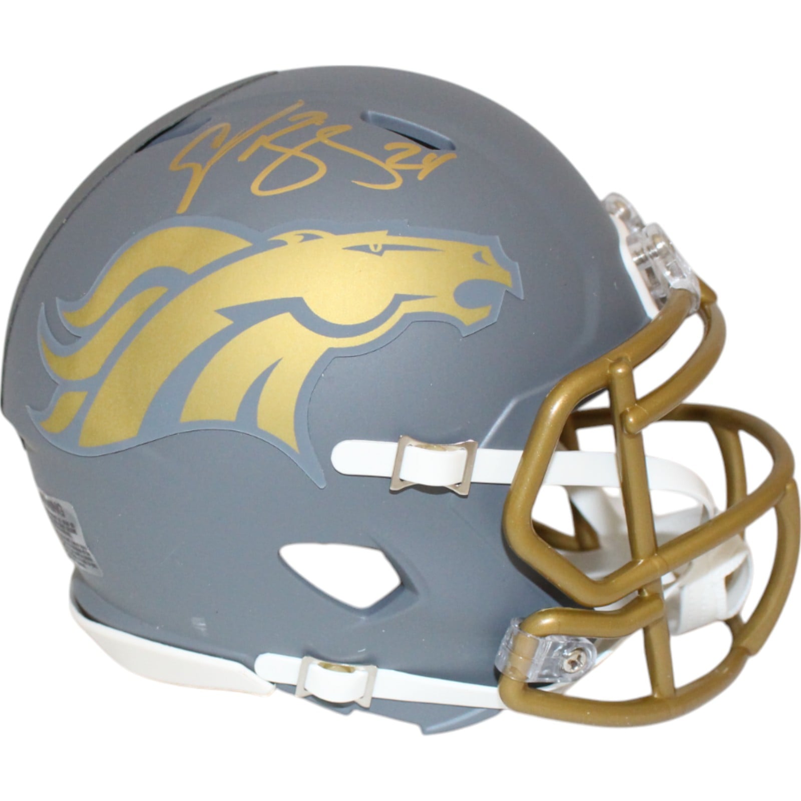 Champ Bailey Signed Denver Broncos Slate Mini Helmet – Gold Ink – Beckett Authenticated-Powers Sports Memorabilia