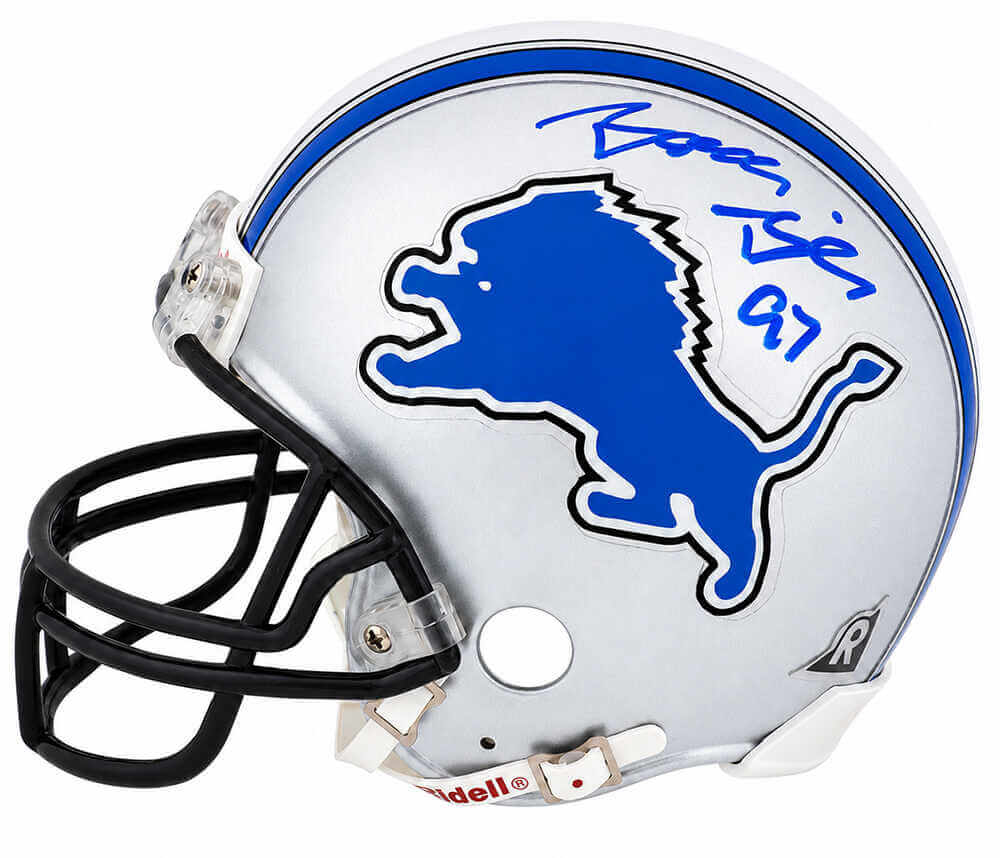 Boss Bailey Autographed Detroit Lions Throwback Riddell (VSR4) Mini Helmet - (In Blue)-Powers Sports Memorabilia