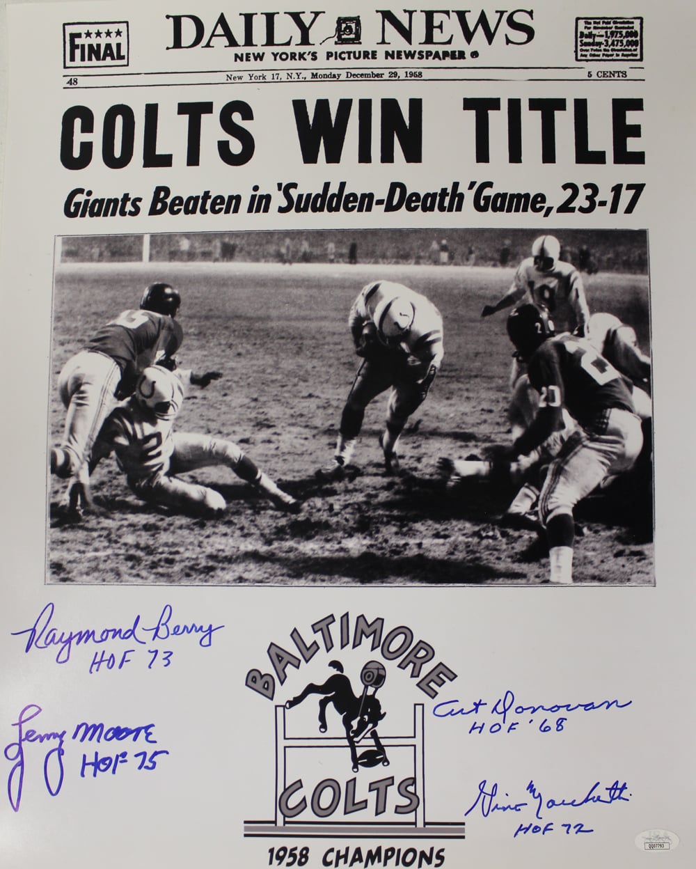 Baltimore Colts Hall Of Fame Signed 16x20 Photo 5 Sigs – JSA Authenticated-Powers Sports Memorabilia