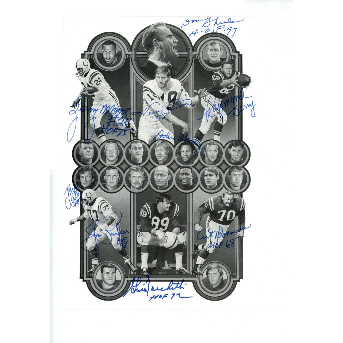 Johnny Unitas Don Shula +7 Baltimore Colts Signed Mini Helmet - B&W 7x10 PSA PSA-Powers Sports Memorabilia