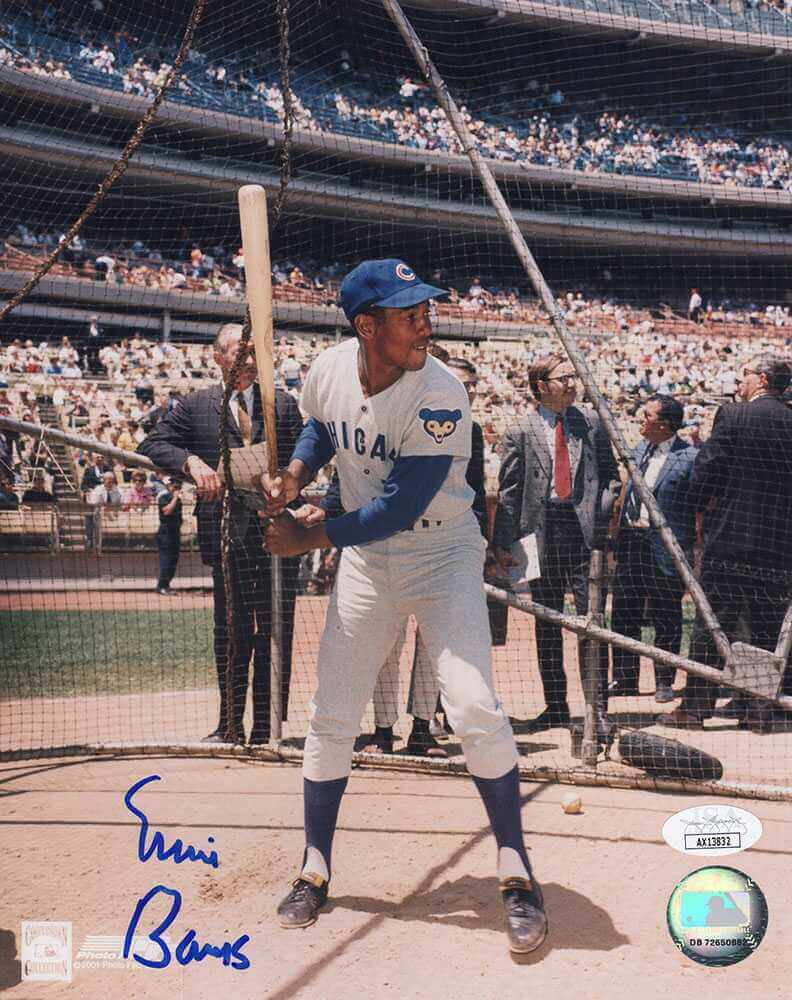 Ernie Banks Autographed Chicago Cubs Batting Practice 8x10 Photo JSA Authenticated-Powers Sports Memorabilia