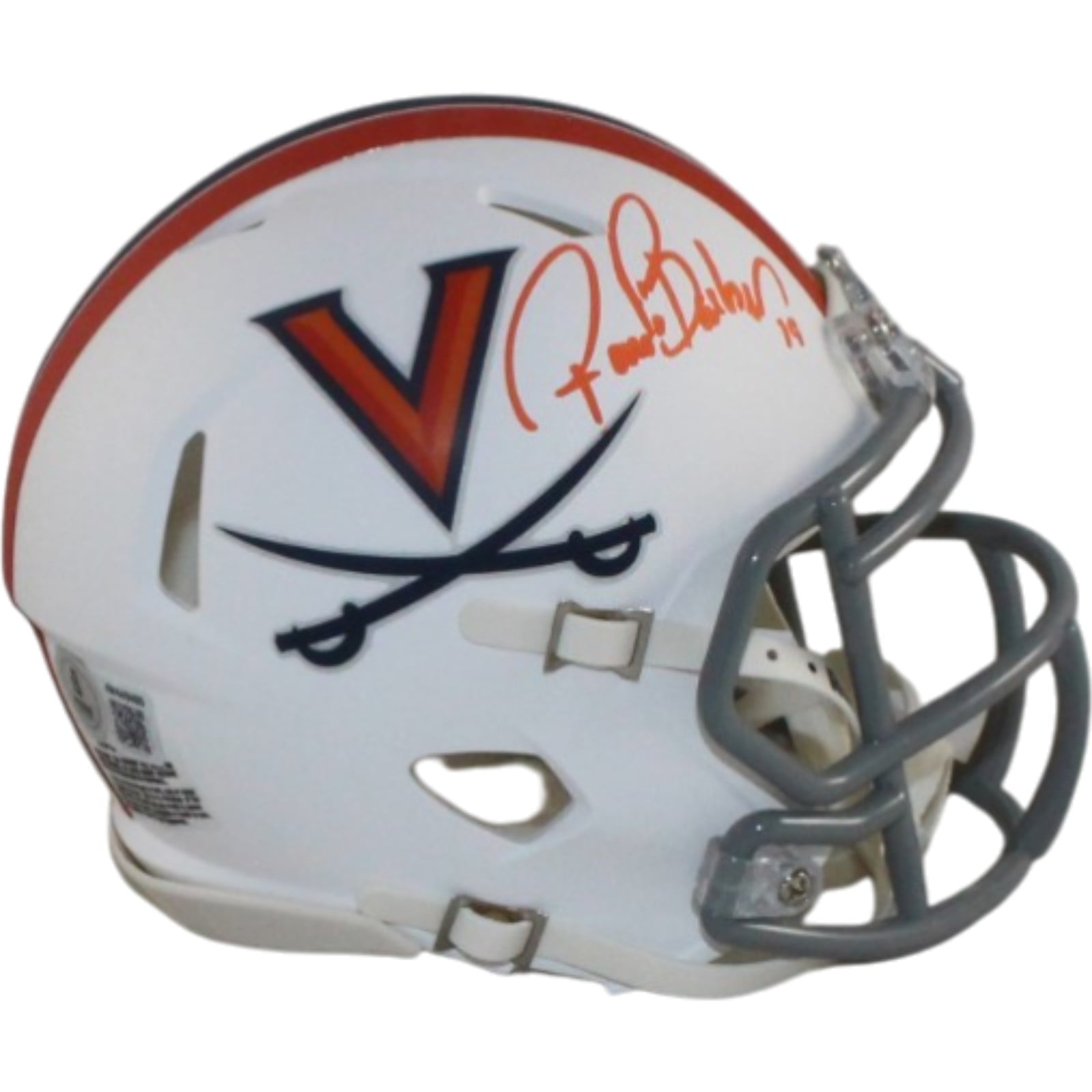 Ronde Barber Signed Virginia Cavaliers White Mini Helmet – Beckett Witness Authenticated-Powers Sports Memorabilia