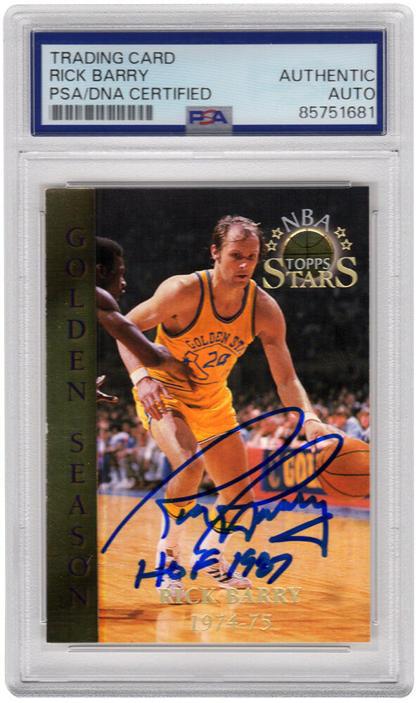 Rick Barry Autographed Warriors 1996 Topps Stars Basketball Card #55 with HOF 1987 - (PSA Encapsulated)-Powers Sports Memorabilia